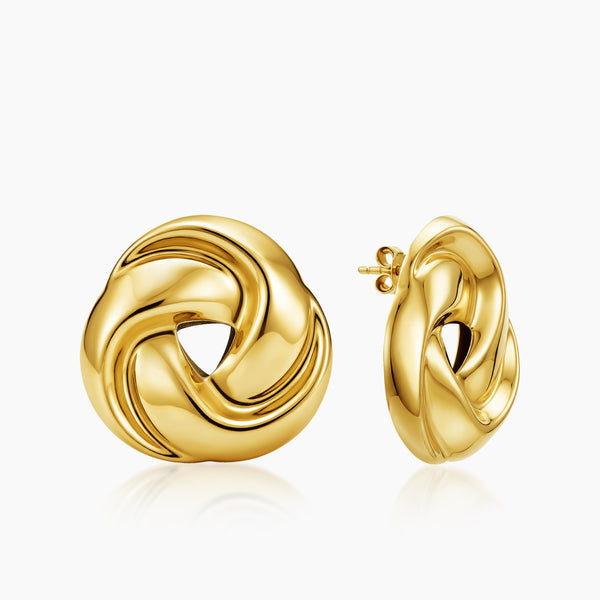 POLISHED INTERTWINED KNOT LADIES STUD EARRINGS IN (SAUDI) 18K YELLOW GOLD