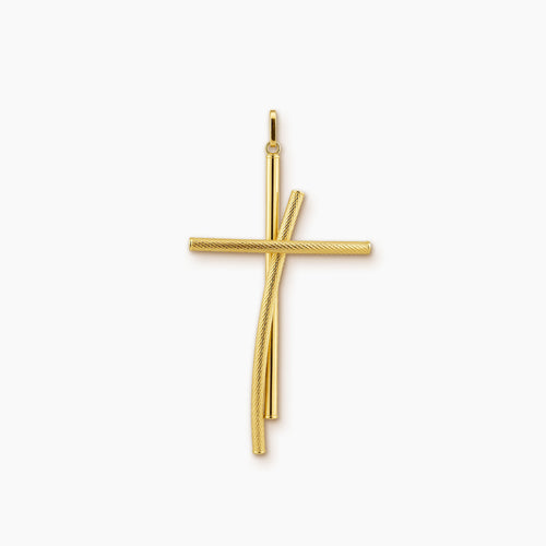 DOUBLE CROSS PENDANT WITH SMOOTH AND ROUGH TEXTURES IN (SAUDI) 18K YELLOW GOLD