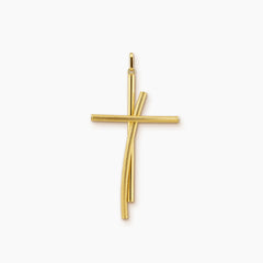DOUBLE CROSS PENDANT WITH SMOOTH AND ROUGH TEXTURES IN (SAUDI) 18K YELLOW GOLD