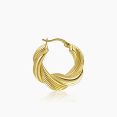 TWISTED AND POLISHED LADIES HOOP EARRINGS IN (SAUDI) 18K YELLOW GOLD
