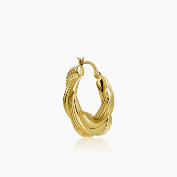 TWISTED AND POLISHED LADIES HOOP EARRINGS IN (SAUDI) 18K YELLOW GOLD