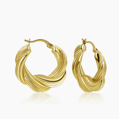 TWISTED AND POLISHED LADIES HOOP EARRINGS IN (SAUDI) 18K YELLOW GOLD
