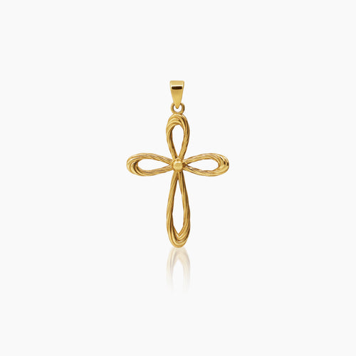 RIBBON CROSS PENDANT ± 30 mm (H) X ± 20 mm (L) IN 18K YELLOW GOLD