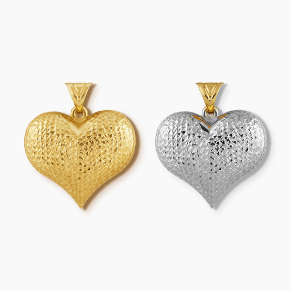 TWO-TONE DIAMOND-CUT PUFF HEART IN (SAUDI) 18K YELLOW AND WHITE GOLD