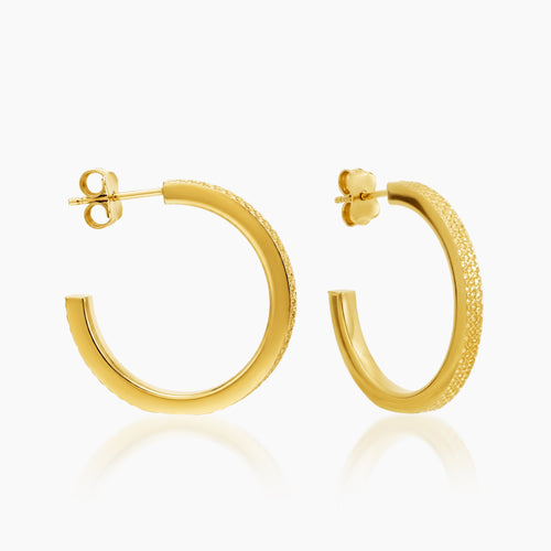TEXTURED DIAMOND CUT HEALF HOOP LADIES STUD EARRINGS