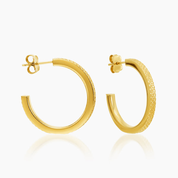 TEXTURED DIAMOND CUT HEALF HOOP LADIES STUD EARRINGS
