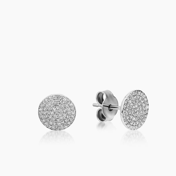 ROUND DISC DIAMOND STUD EARRINGS WITH 126 =0.40/2.05/2.2 CARAT DIAMONDS IN 18K WHITE GOLD