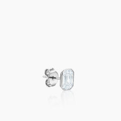 ILLUSION CUT EMERALD STUD EARRINGS WITH 18EM=0.76/ 1.38/ 1.5 CARAT DIAMONDS IN 18K WHITE GOLD