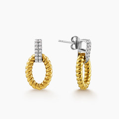 TWISTED-ROPE LADIES HOOP EARRINGS WITH DIAMOND PAVE SET IN 18K YELLOW AND WHITE GOLD