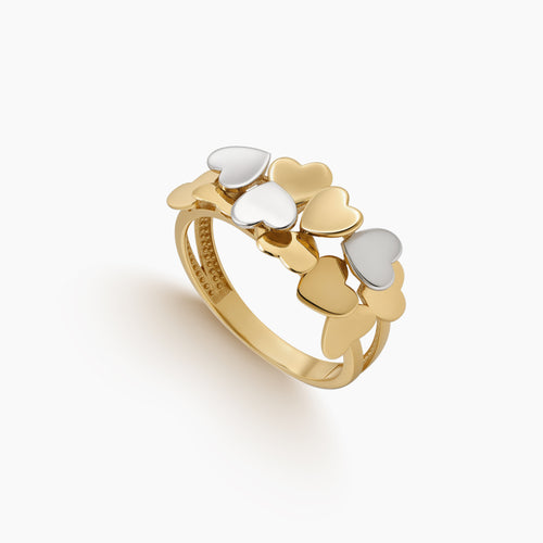 7 - TWO TONE HEART LADIES RING IN (SAUDI) 18K YELLOW AND WHITE GOLD