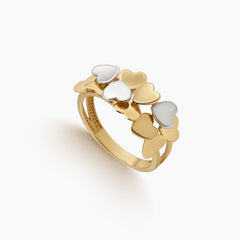 7 - TWO TONE HEART LADIES RING IN (SAUDI) 18K YELLOW AND WHITE GOLD