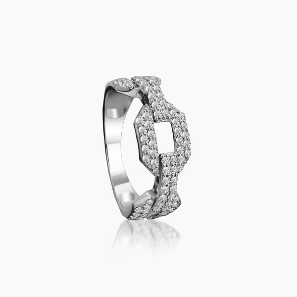 6.5 - LINKED ETERNITY DIAMOND RING WITH 90=0.56/2.9/2.75 CARAT DIAMOND IN 18K WHITE GOLD