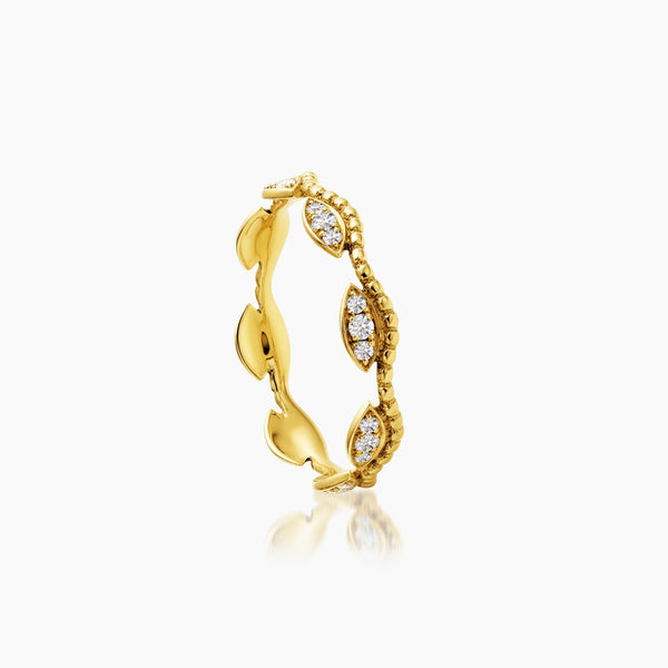 6.75 - BEADED DIAMOND RING WITH 15=0.06 / 1.52 CARAT DIAMOND IN 14K YELLOW GOLD