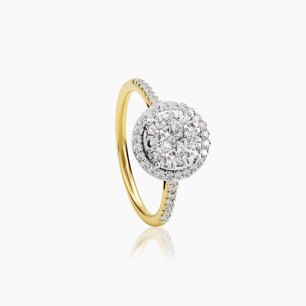 6.25 - DIAMOND CLUSTER RING WITH 4=0.40/ 43=0.34/3.12 CARAT DIAMOND IN 14K YELLOW GOLD