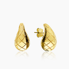 DIAMOND MESH TEXTURE TEARDROP LADIES STUD EARRINGS IN (SAUDI) 18K YELLOW GOLD