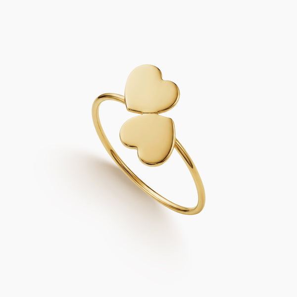 8 - TWO HEARTS LADIES RING IN (ITALIAN) 18K YELLOW GOLD