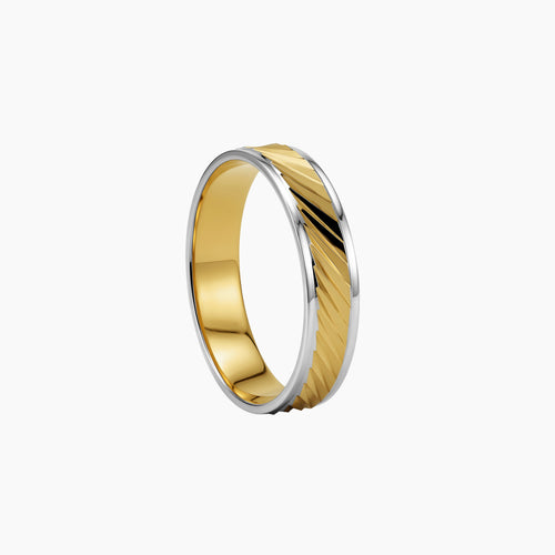 TWO TONE DIAMOND CUT WEDDING RING IN (SAUDI) 18K YELLOW AND WHITE GOLD