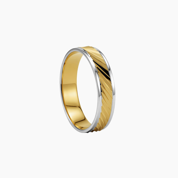TWO TONE DIAMOND CUT WEDDING RING IN (SAUDI) 18K YELLOW AND WHITE GOLD