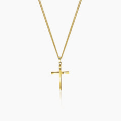 DIAMOND-CUT TEXTURE CROSS NECKLACE AND PENDANT IN (SAUDI) 18K YELLOW GOLD