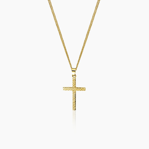DIAMOND-CUT TEXTURE CROSS NECKLACE AND PENDANT IN (SAUDI) 18K YELLOW GOLD