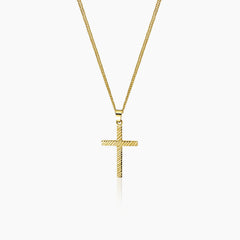 DIAMOND-CUT TEXTURE CROSS NECKLACE AND PENDANT IN (SAUDI) 18K YELLOW GOLD
