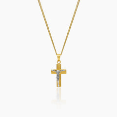 TWO-TONE JESUS CROSS NECKLACE AND PENDANT IN (SAUDI) 18K YELLOW GOLD AND WHITE GOLD