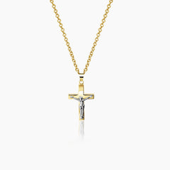 TWO-TONE JESUS CROSS NECKLACE AND PENDANT IN (SAUDI) 18K YELLOW GOLD AND WHITE GOLD