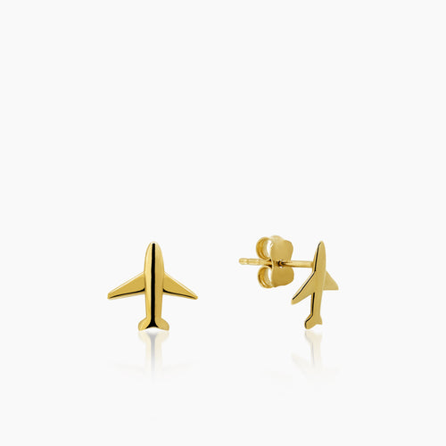 AIRPLANE LADIES STUD EARRINGS IN (SAUDI) 18K YELLOW GOLD