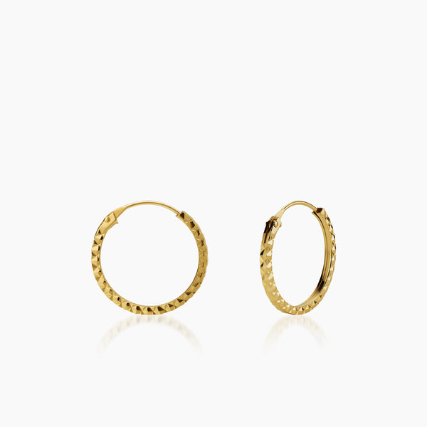 15mm - DIAMOND-CUT LADIES HOOP EARRINGS IN (SPANISH) 18K YELLOW GOLD