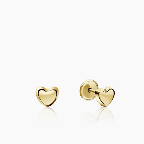 HEART PUFF CHILDREN SCREW BACK EARRINGS IN (SAUDI) 18K YELLOW GOLD