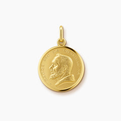 SAINT PADRE PIO OF PIETRELCINA MEDAL PENDANT (ITALIAN) 18K YELLOW GOLD