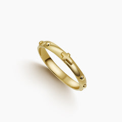 6.5 - ROSARY RING WITH SIMPLE CROSS IN (ITALIAN) 18K YELLOW GOLD