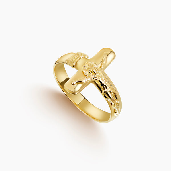 6.75 - JESUS CHRIST INRI CROSS RING IN (ITALIAN) 18K YELLOW GOLD