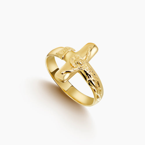 JESUS CHRIST CRUCIFIX RING IN (ITALIAN) 18K YELLOW GOLD