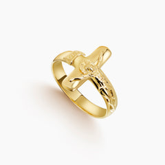 6.75 - JESUS CHRIST INRI CROSS RING IN (ITALIAN) 18K YELLOW GOLD