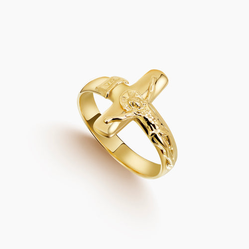 6.75 - JESUS CHRIST CRUCIFIX RING IN (ITALIAN) 18K YELLOW GOLD