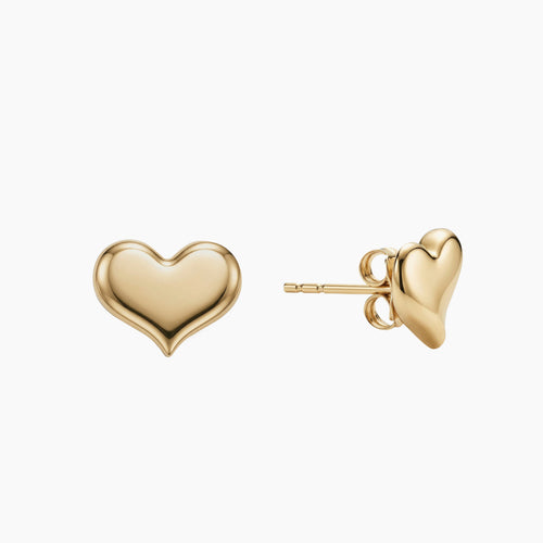 CLASSIC HEART STUD EARRINGS WITH POLISHED TEXTURE IN (SAUDI) 18K YELLOW GOLD