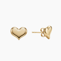 CLASSIC HEART STUD EARRINGS WITH POLISHED TEXTURE IN (SAUDI) 18K YELLOW GOLD