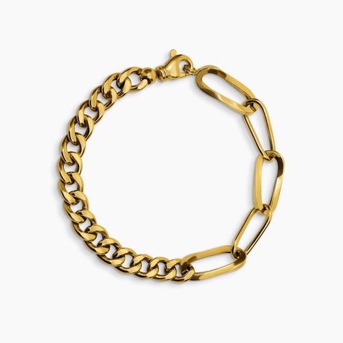 MIXED CHAIN BRACELET WITH HALF CURB AND PAPERCLIP LINKS IN (SAUDI) 18K YELLOW GOLD