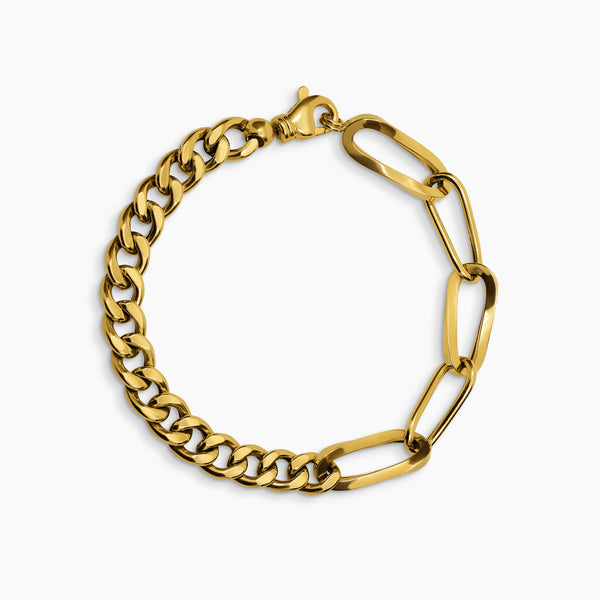 MIXED CHAIN BRACELET WITH HALF CURB AND PAPERCLIP LINKS IN (ITALIAN) 14K YELLOW GOLD