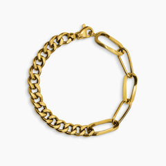 MIXED CHAIN BRACELET WITH HALF CURB AND PAPERCLIP LINKS IN (SAUDI) 18K YELLOW GOLD