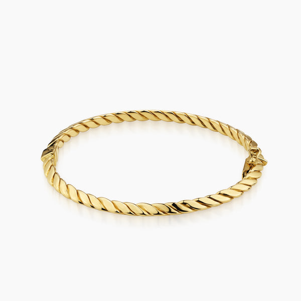 TWISTED FLAT ROPE BANGLE BRACELET IN (SAUDI) 18K YELLOW GOLD