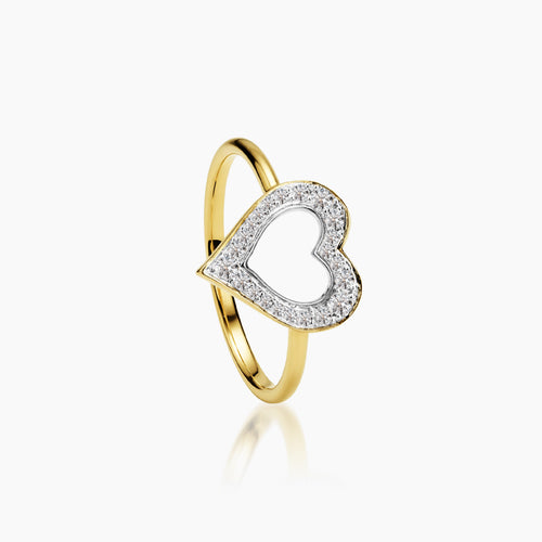 6.5 - DIAMOND OUTLINE HEART RING WITH 15=0.07/7= 0.09/1.77 CARAT DIAMOND IN 14K YELLOW GOLD