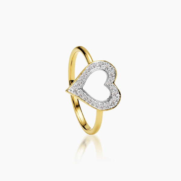 6.5 - DIAMOND OUTLINE HEART RING WITH 15=0.07/7= 0.09/1.77 CARAT DIAMOND IN 14K YELLOW GOLD