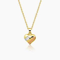 PUFFY TRI-COLOR HEART PENDANT AND NECKLACE IN (SAUDI) 18K YELLOW, WHITE AND ROSE GOLD