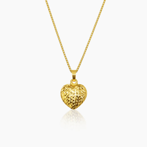 DIAMOND-CUT HEART PENDANT AND NECKLACE IN (SAUDI)18K YELLOW GOLD