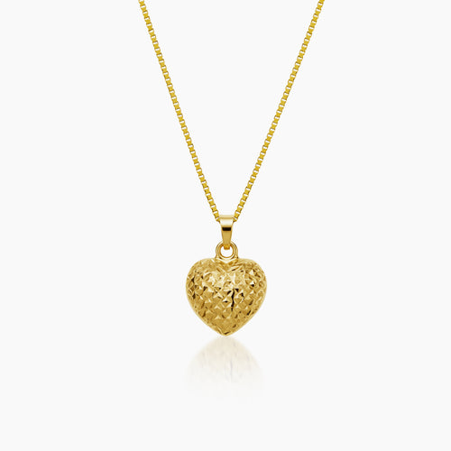 DIAMOND-CUT HEART PENDANT AND NECKLACE IN (SAUDI)18K YELLOW GOLD