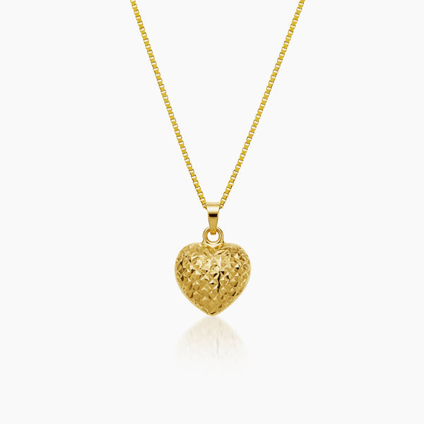 DIAMOND-CUT HEART PENDANT AND NECKLACE IN (SAUDI)18K YELLOW GOLD