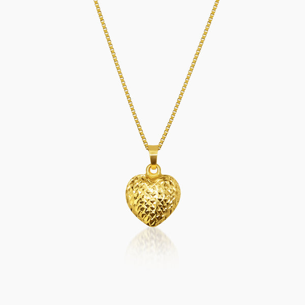 DIAMOND-CUT HEART PENDANT AND NECKLACE IN (SAUDI)18K YELLOW GOLD