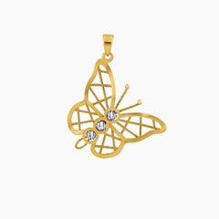 TWO-TONE BUTTERFLY WITH TWISTED ROPE WINGS PENDANT AND DIAMOND-CUT ORBS IN (SAUDI) 18K YELLOW AND WHITE GOLD